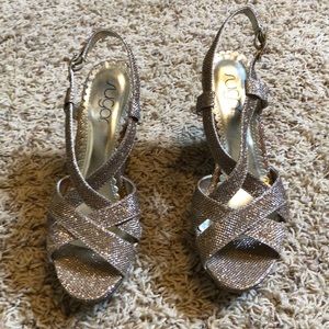 Sugar Rose Gold shimmer platform wedge heel